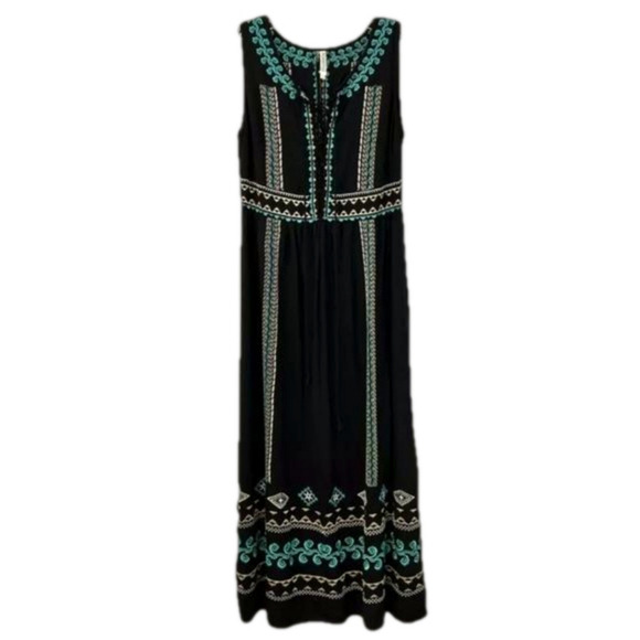 Monoreno Women's Maxi Dress Black Floral Sleeveless Embroidered Boho Size Large - Picture 1 of 8